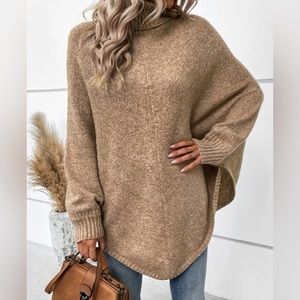 Turtleneck Batwing Asymmetrical Sweater